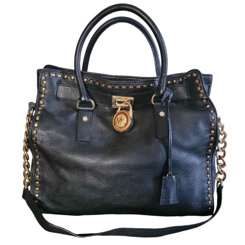 Michael Kors Hamilton Black Leather Satchel Shoulder Bag